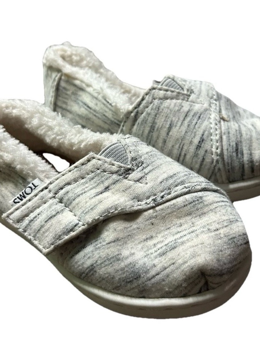 Toddler Girl White Grey Toms Slip On Shoes Size 5